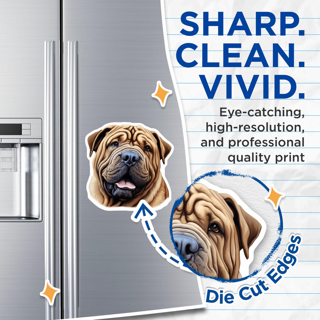 (2 Pack) Shar Pei Dog Magnets - Wrinkled Canine Art - Pet Owner Decor - Fridge Locker Display - Dog Lover Accessory - 5 Inches On Longest Side - Thick Durable Magnet - Made in USA - MAG24448