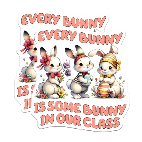 (2 Pack) Cute Bunny Classroom Stickers - Bunny Easter - Class Decor - 5" On Longest Side - Sticks to Smooth Flat Surfaces - Made in USA - BMCS8141