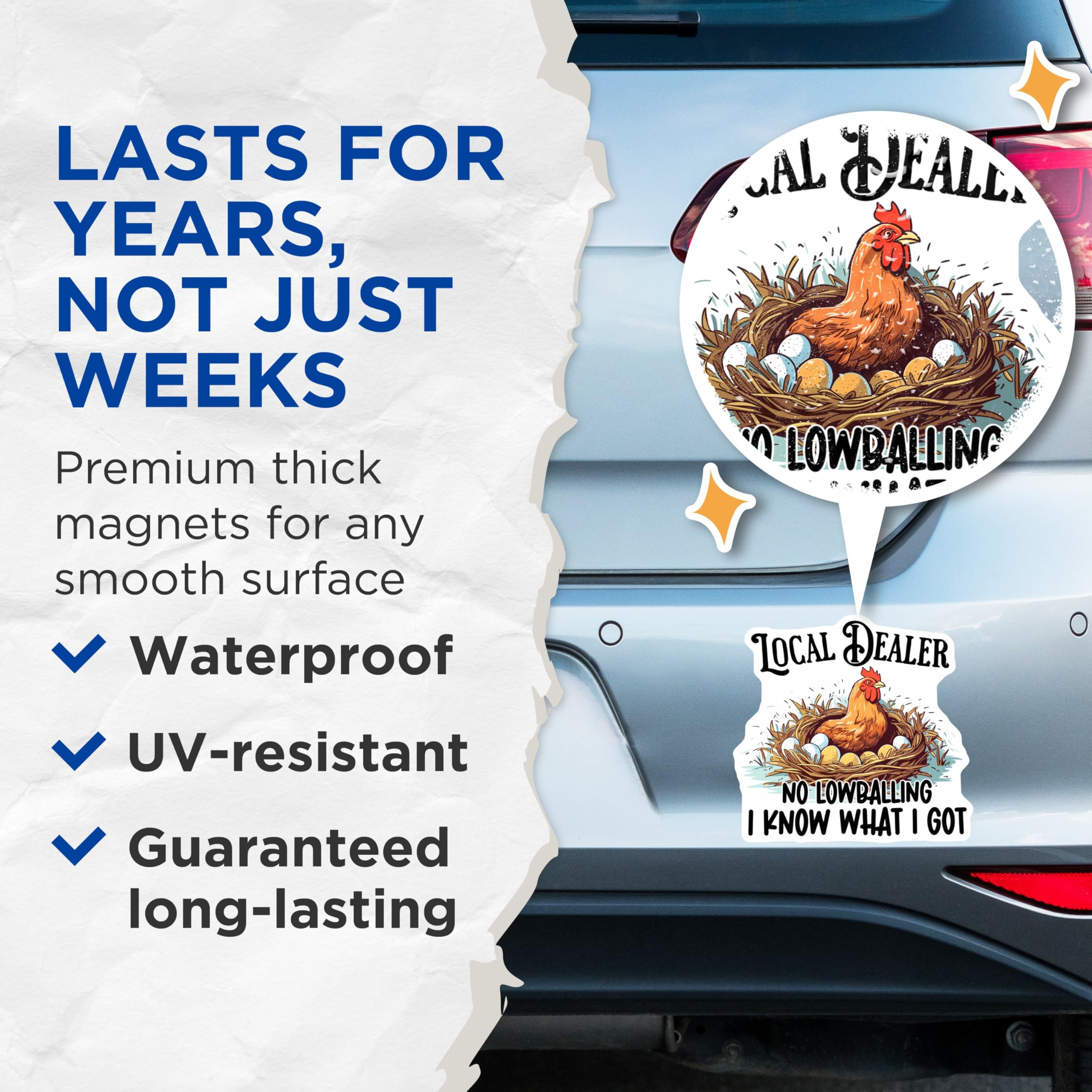 (2 Pack) No Lowballing Magnet - I Know What Got - Humorous Chicken Decor - Egg Lover's Sticker - 5" On Longest Side - Sticks to Smooth Flat Surfaces - Made in USA - MAG9952