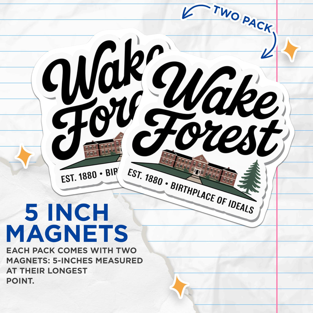 (2 Pack) Wake Forest Magnets - University College Decor - Decorative Dorm Fridge Magnets - 5" On Longest Side - Premium Magnet - for Cars, Refrigerators, Toolboxes, Lockers - Made in USA - MAG18633