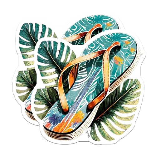 (2 Pack) Flip Flop Stickers - Tropical Beach Theme - Cute Flip Flop Decals - 5" On Longest Side - Sticks to Smooth Flat Surfaces - Made in USA - BMCS9313