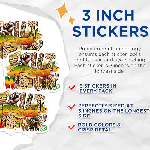 (3 Pack) Black History Decals - African American - Laptop Decals - 3 Inches On Longest Side - Easy Peel & Apply - Made in USA - 3MCS6618
