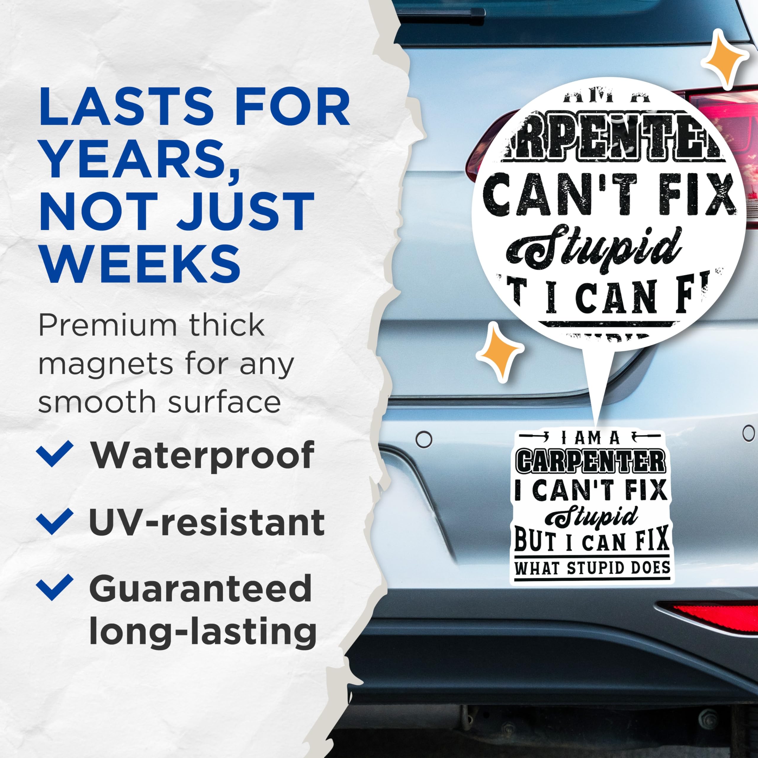 (2 Pack) I Cant Fix Stupid Carpenter Magnets - Funny Woodworker Humor - Handyman Shop Tool Box Magnet - 5 Inches On Longest Side - Thick Durable Magnet - Made in USA - MAG22914