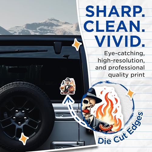 (2 Pack) Grillfather Funny BBQ Stickers - Skeleton Chef - Grill Master Humor - Barbecue King - Outdoor Grilling Fun - 5" On Longest Side - Sticks to Smooth Flat Surfaces - Made in USA - BMCS7456