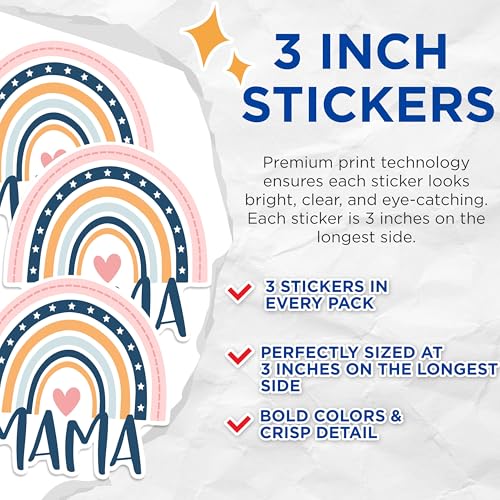 (3 Pack) Mama Rainbow Decals - Boho Mom Decal - Mothers Day Stickers - 3 Inches On Longest Side - Easy Peel & Apply - Made in USA - 3MCS1429