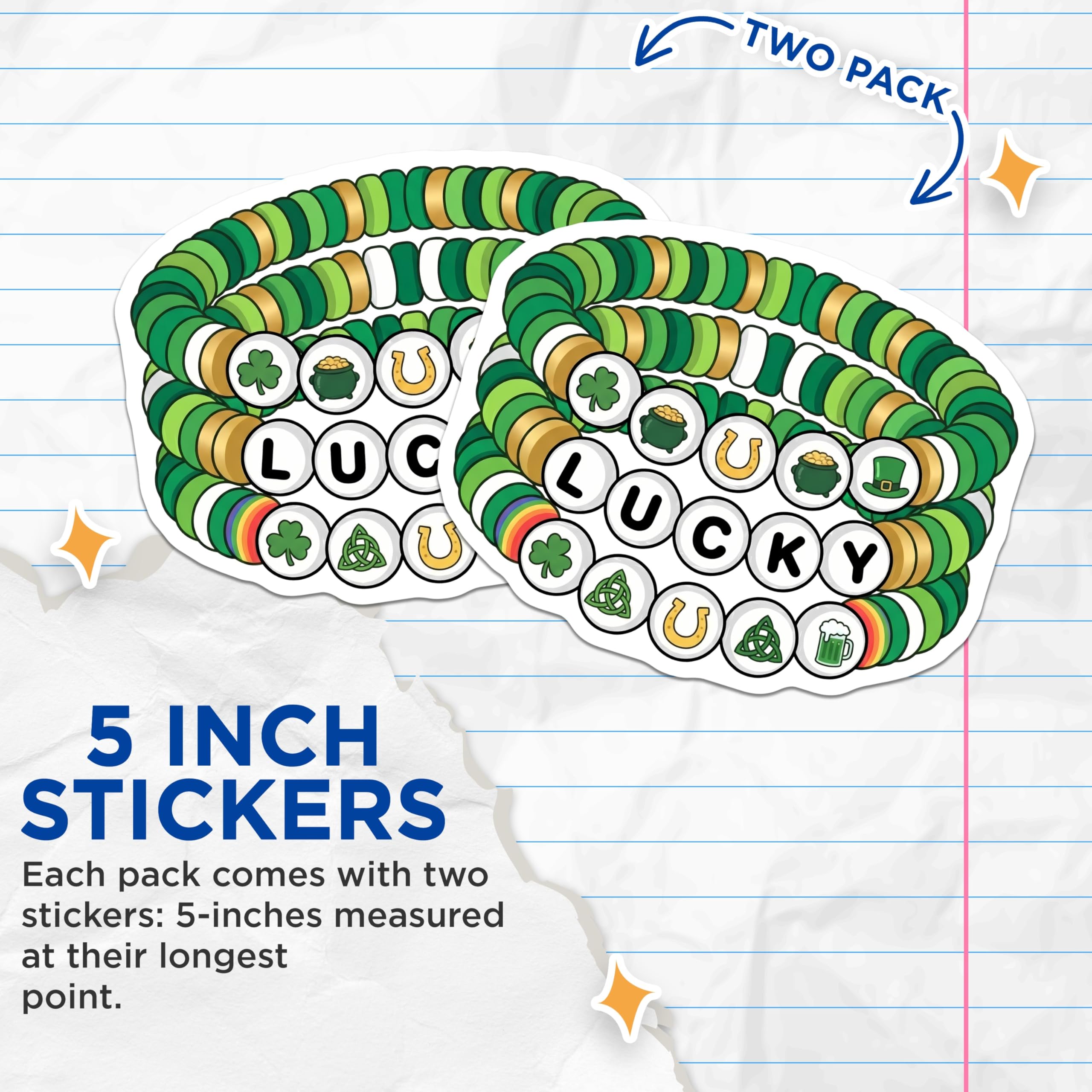 (2 Pack) Lucky Charms Stickers - St Patricks Day - Irish Theme Decals - 5" On Longest Side - Sticks to Smooth Flat Surfaces - Made in USA - BMCS15565