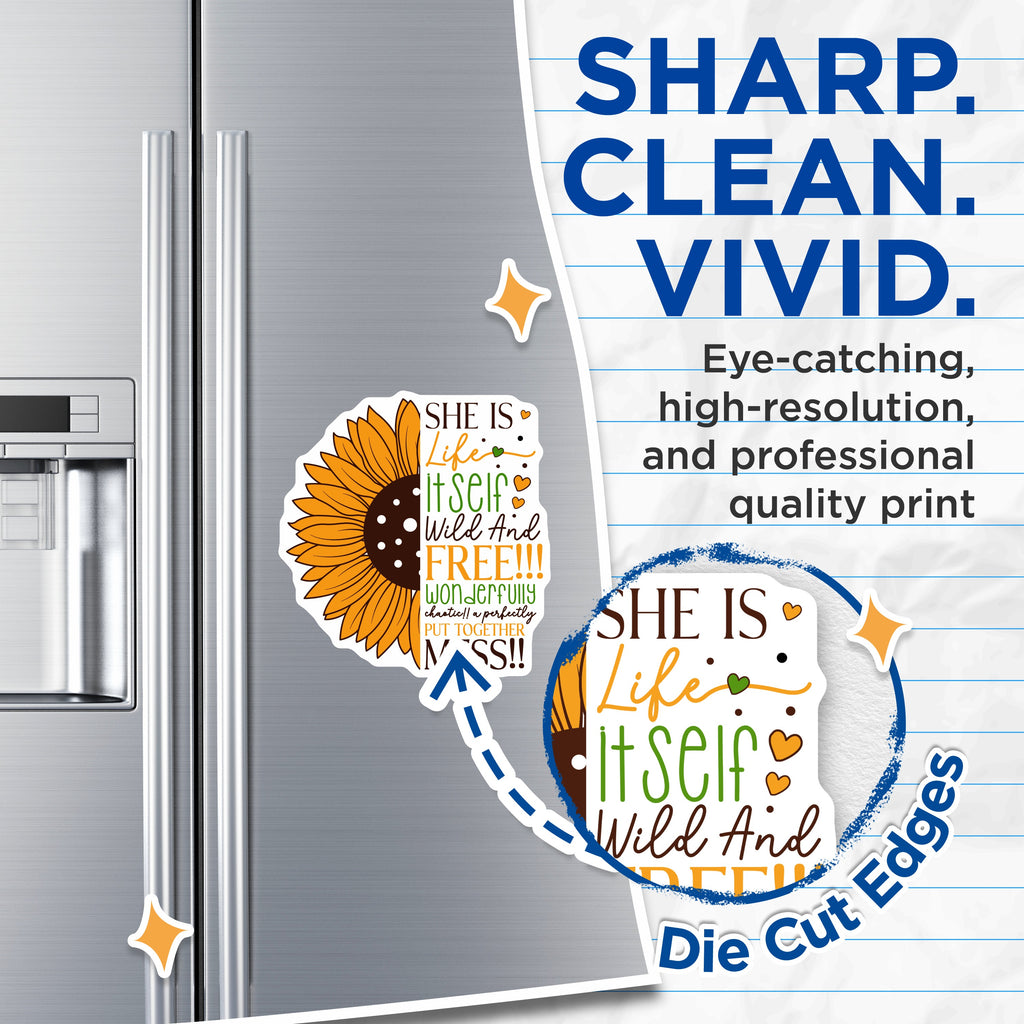 (2 Pack) Sunflower Quote Magnets - Wild Free Woman Message - Empowering Boho Decor - Chaotic Mess Affirmation - 5 Inches On Longest Side - Thick Durable Magnet - Made in USA - MAG38734