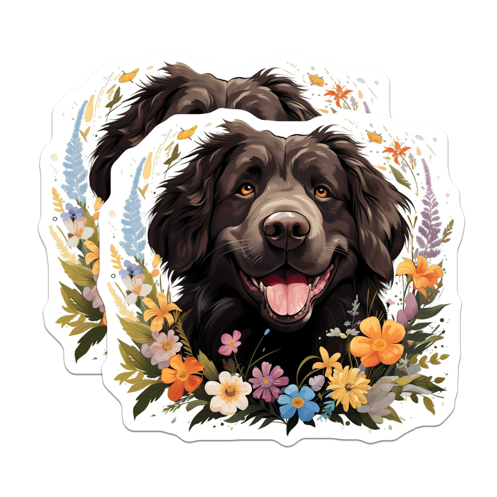 (2 Pack) Black Fluffy Dog Magnets - Floral Canine Art - Dog Mom Decor - Pet Lover Refrigerator Magnet - 5 Inches On Longest Side - Thick Durable Magnet - Made in USA - MAG27475