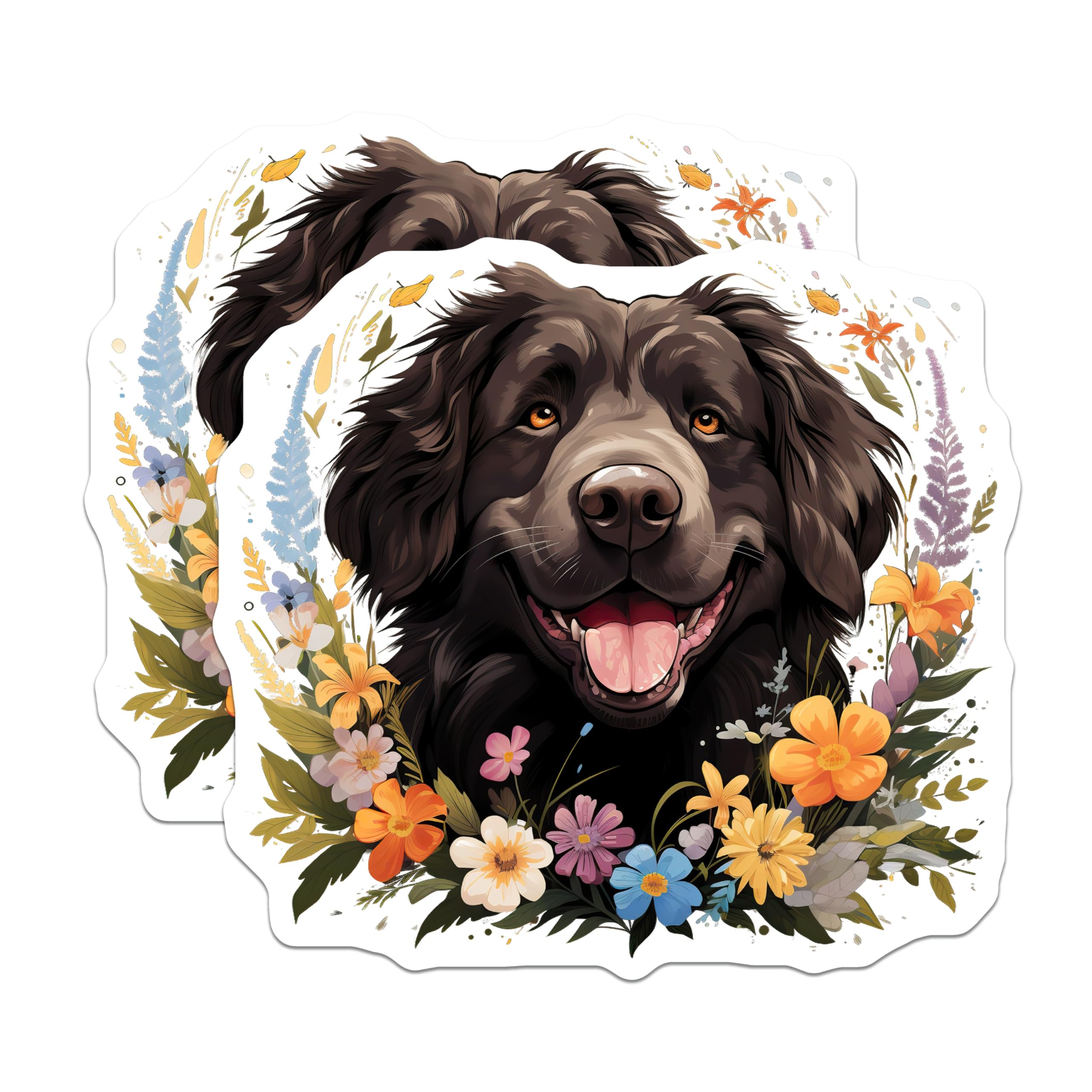 (2 Pack) Black Fluffy Dog Magnets - Floral Canine Art - Dog Mom Decor - Pet Lover Refrigerator Magnet - 5 Inches On Longest Side - Thick Durable Magnet - Made in USA - MAG27475