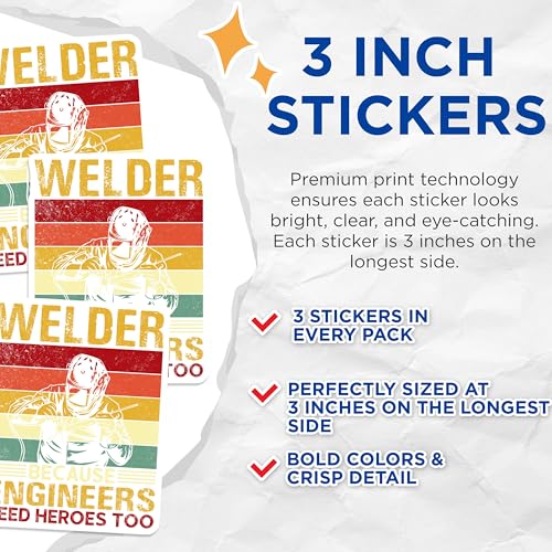 (3 Pack) Welder Decals - Welder Heroes - Engineer Welder Decals- 3 Inches On Longest Side - Easy Peel & Apply - Made in USA - 3MCS5086