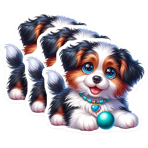 (3 Pack) Puppy Decals - Cute Dog Stickers - Laptop Decoration - 3 Inches On Longest Side - Easy Peel & Apply - Made in USA - 3MCS8205