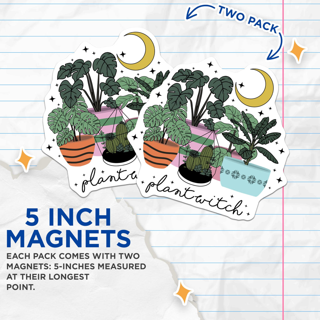 (2 Pack) Plant Witch Magnets - Plants Lover Decor - Home Garden Decoration - 5" On Longest Side - Premium Magnet - for Cars, Refrigerators, Toolboxes, Lockers - Made in USA - MAG17782