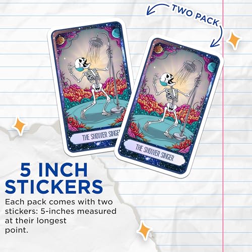 (2 Pack) Skeleton Shower Singer Stickers - Funny Skeleton - Bathroom Decor - 5" On Longest Side - Sticks to Smooth Flat Surfaces - Made in USA - BMCS9999