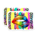 (2 Pack) Rainbow Lips Baseball Stickers - Colorful Animal Print Stickers - Lively Sports Theme Stickers - 5" On Longest Side - Sticks to Smooth Flat Surfaces - Made in USA - BMCS5979