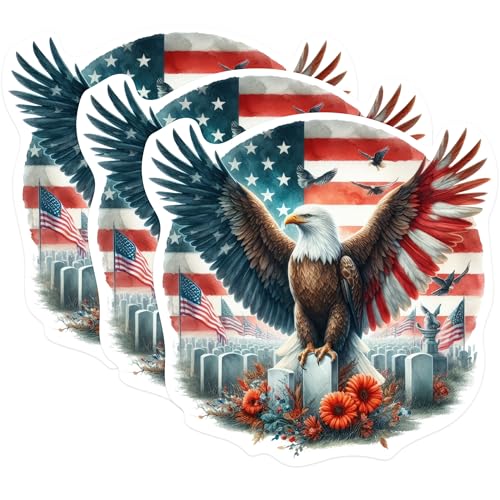 (3 Pack) American Eagle Decals - Patriotic Stickers - USA Flag Stickers - 3 Inches On Longest Side - Easy Peel & Apply - Made in USA - 3MCS0251