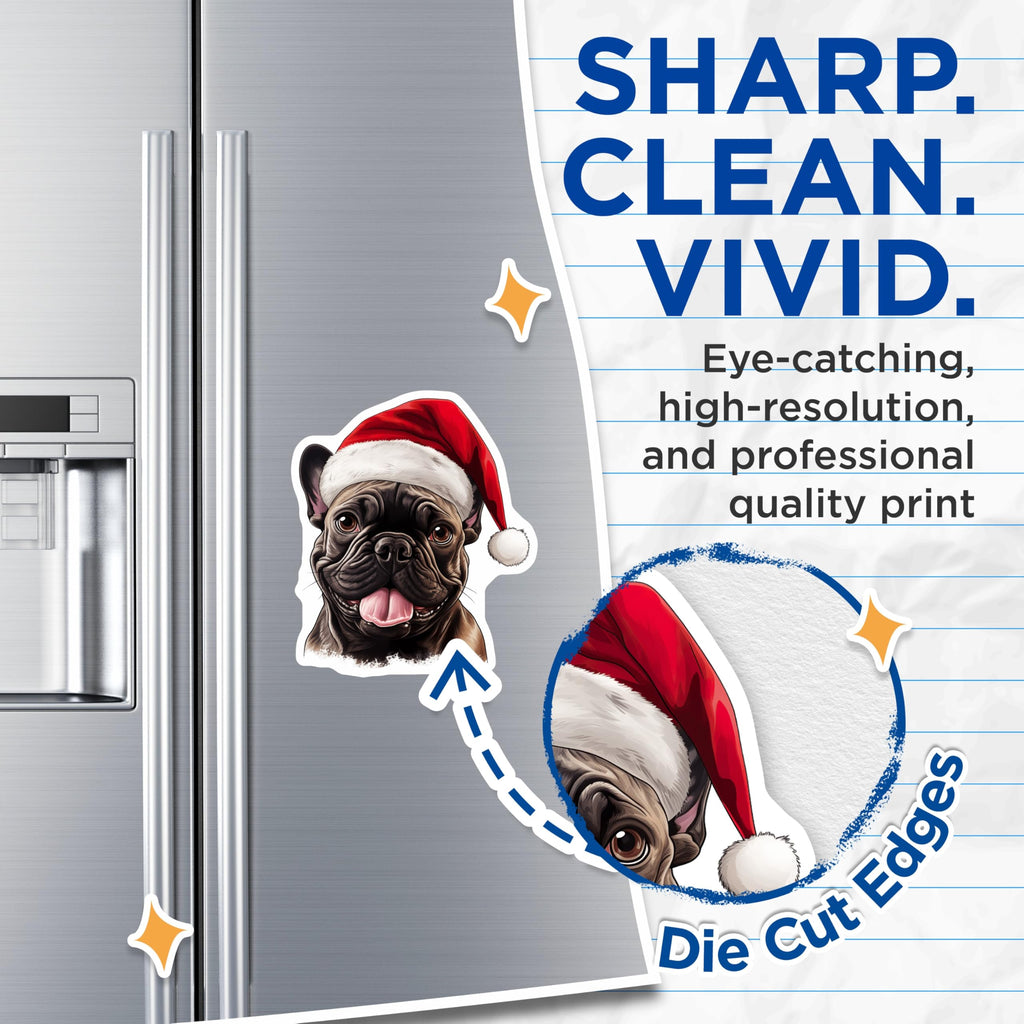 (2 Pack) French Bulldog Christmas Magnets - Holiday Dog Decor - Pet Lover Refrigerator Art - 5 Inches On Longest Side - Thick Durable Magnet - Made in USA - MAG27371
