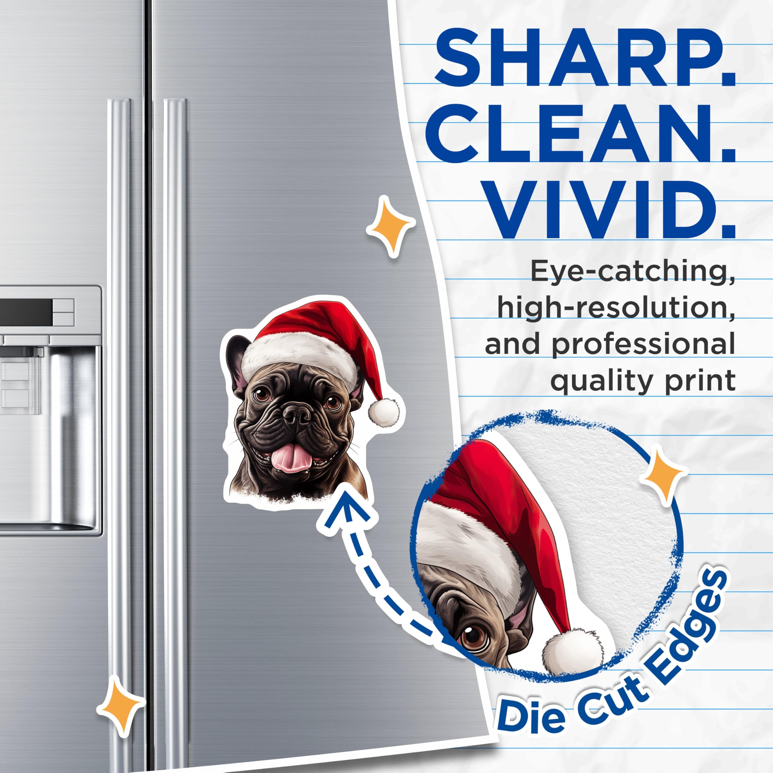 (2 Pack) French Bulldog Christmas Magnets - Holiday Dog Decor - Pet Lover Refrigerator Art - 5 Inches On Longest Side - Thick Durable Magnet - Made in USA - MAG27371