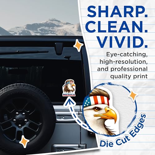 (2 Pack) Bald Eagle Stickers - Patriotic - American Eagle Design - 5" On Longest Side - Sticks to Smooth Flat Surfaces - Made in USA - BMCS7400