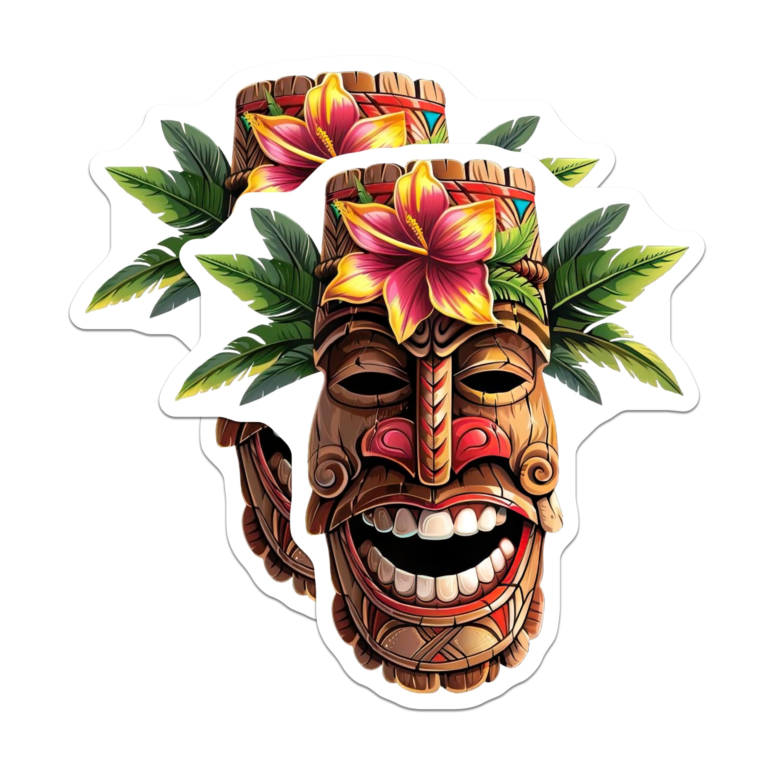 (2 Pack) Laughing Tiki Mask Magnets - Hawaiian Vibe Decor - Exotic Island Art - 5 Inches On Longest Side - Thick Durable Magnet - Made in USA - MAG20212