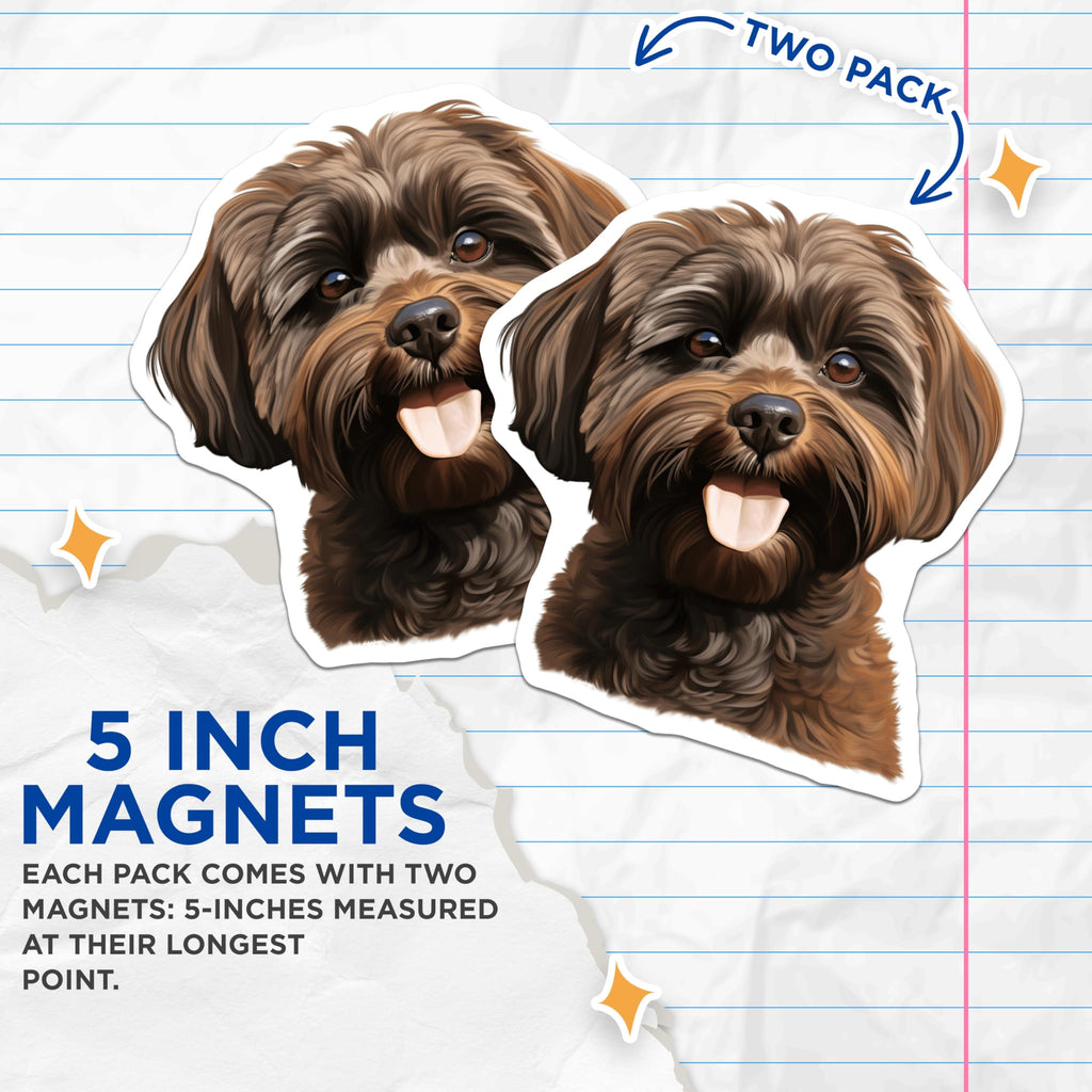 (2 Pack) Brown Havanese Dog Magnets - Shaggy Puppy Animal Lover Decor - Pet Parent Fridge Accessory - 5 Inches On Longest Side - Thick Durable Magnet - Made in USA - MAG28487