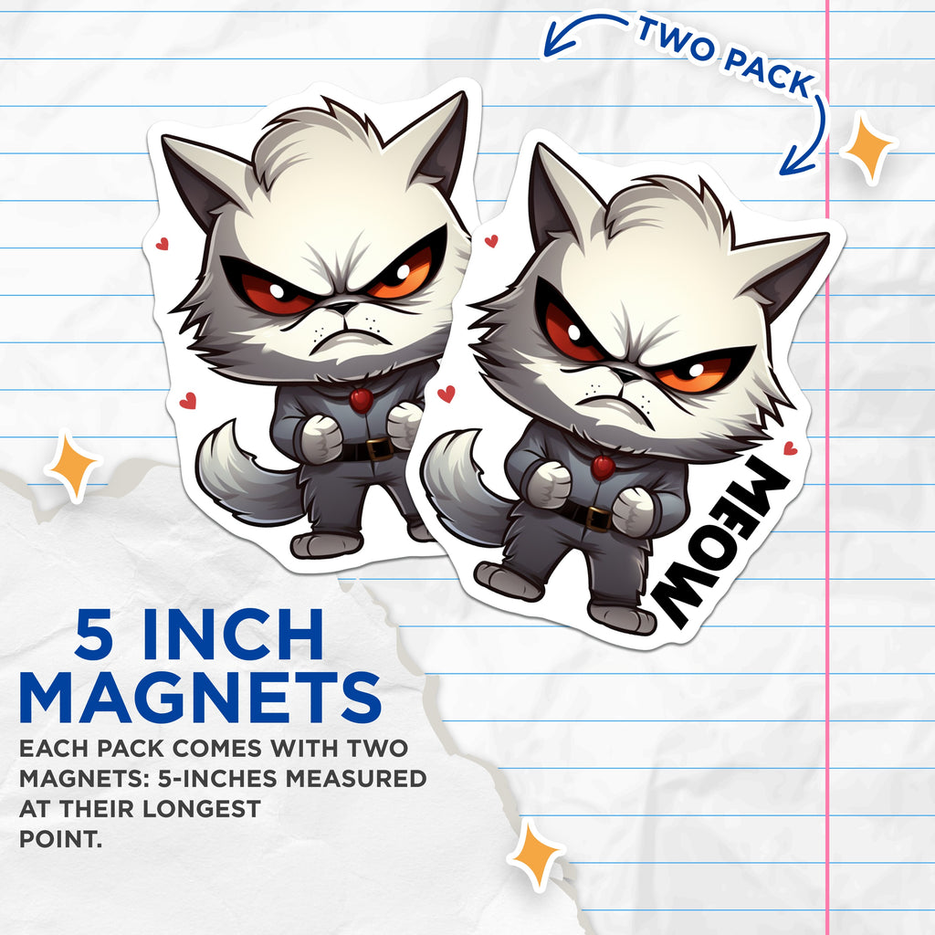 (2 Pack) Grumpy Cat Magnets - Sarcastic Pet Lover Decor - Quirky Animal Character Fridge - 5 Inches On Longest Side - Thick Durable Magnet - Made in USA - MAG39741