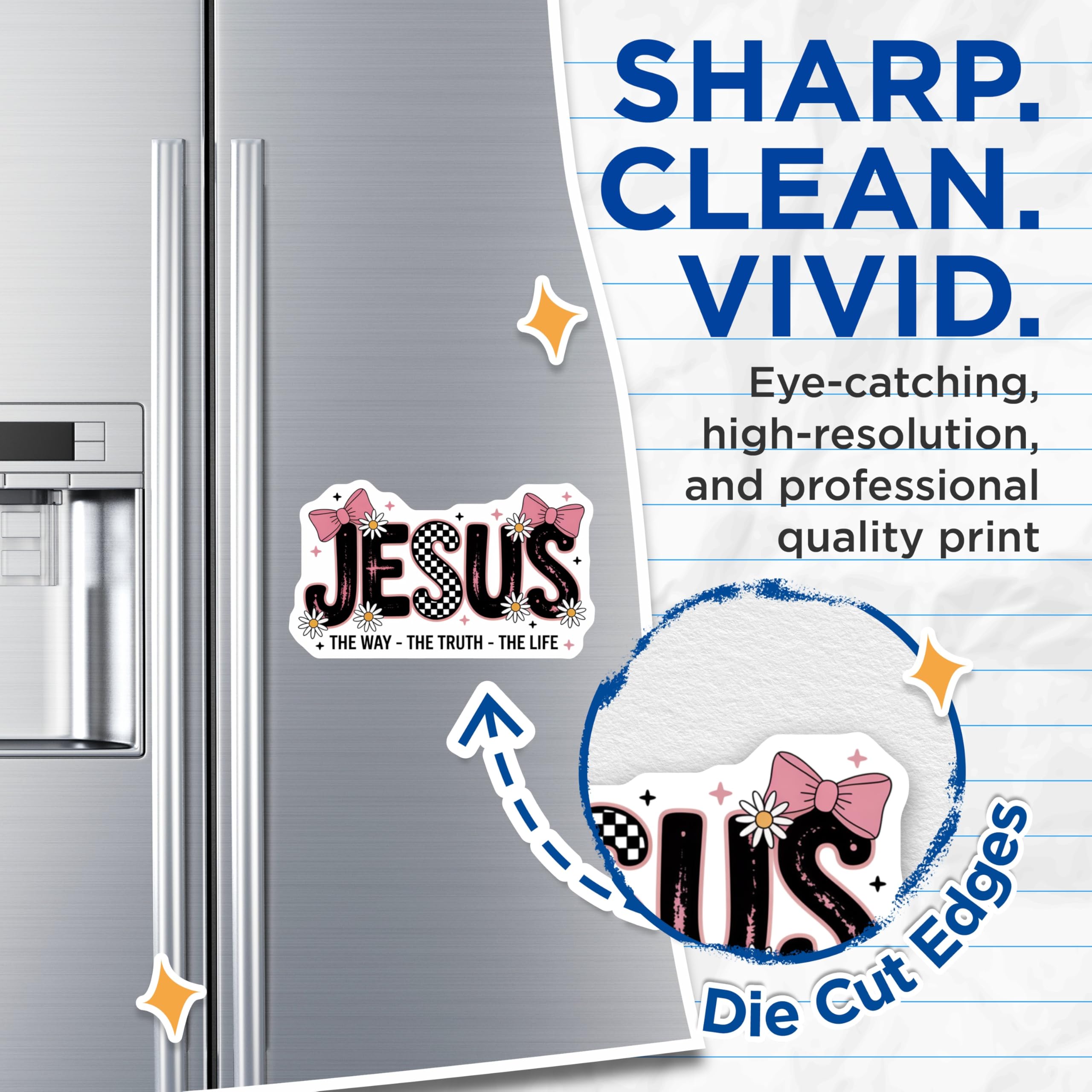 (2 Pack) Jesus Magnets - Christian Faith Decor - Inspirational Bible Verse - Trendy Daisy Bow Magnets - 5 Inches On Longest Side - Thick Durable Magnet - Made in USA - MAG30464