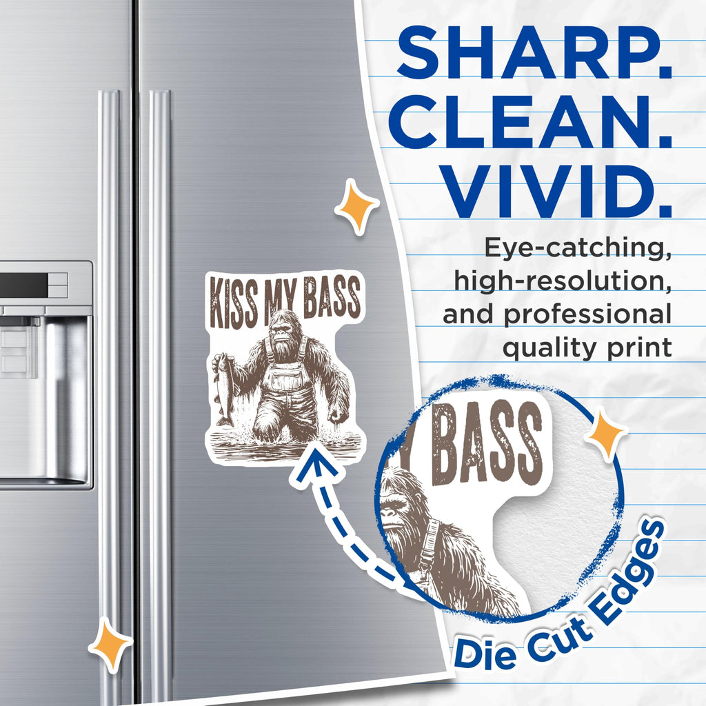 (2 Pack) Humorous Fishing Magnets - Sasquatch Bigfoot Angler Kitchen Decor - Kiss My Bass Refrigerator Magnets - 5 Inches On Longest Side - Thick Durable Magnet - Made in USA - MAG21158