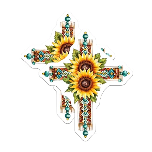 (2 Pack) Sunflower Cross Magnets Magnets - Christian Home DÃƒÂ©cor - Spiritual Kitchen Accent - 5" On Longest Side - Made in USA - Sticks to Refrigerators & Metal Surfaces - MAG8738