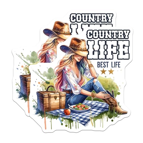 (2 Pack) Country Life Stickers - Best Life - Picnic Scene with Cowgirl and Basket - 5" On Longest Side - Sticks to Smooth Flat Surfaces - Made in USA - BMCS6622