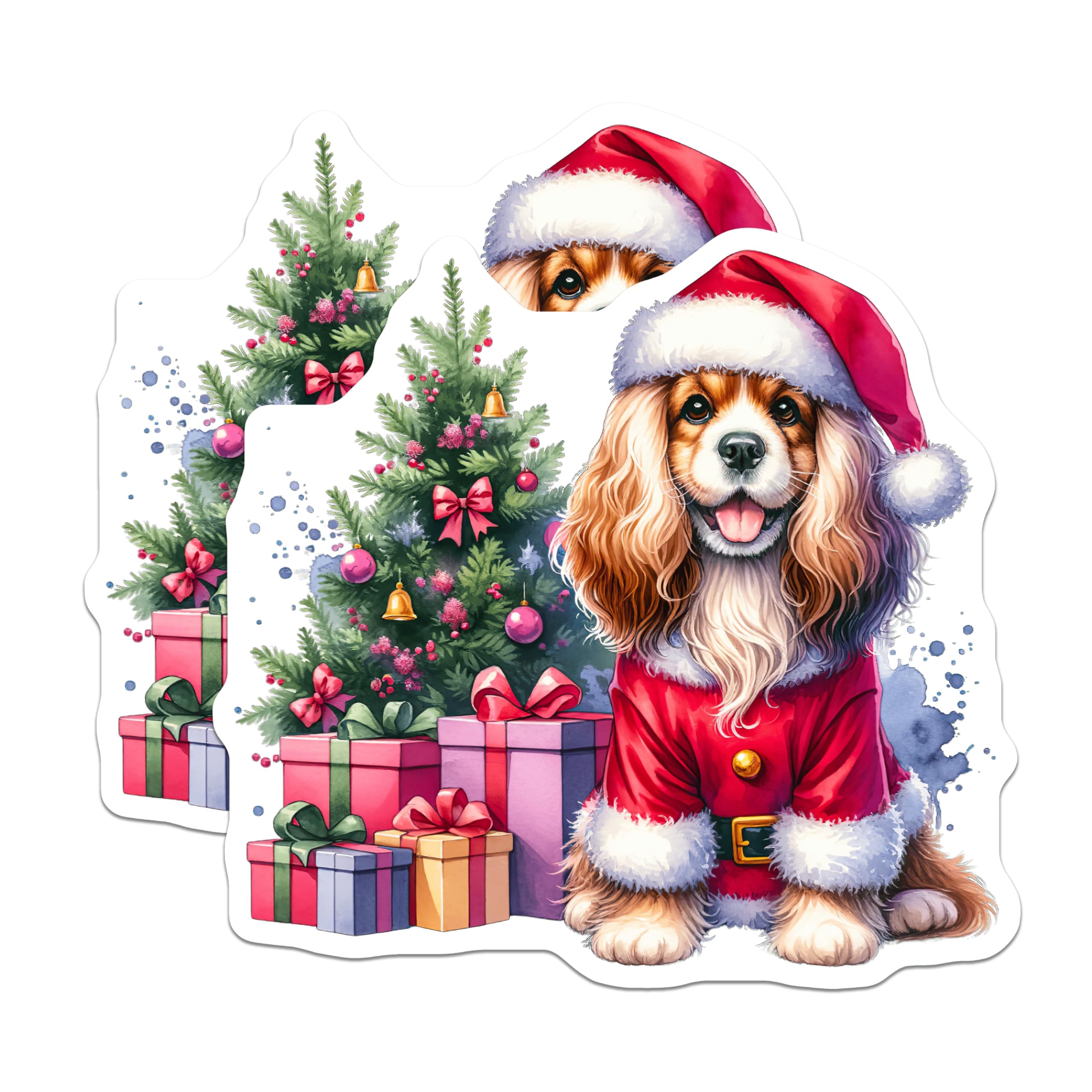 (2 Pack) Cocker Spaniel Christmas Magnets - Santa Dog Holiday Decor - Festive Animal Refrigerator Art - Xmas Puppy Joy - 5 Inches On Longest Side - Thick Durable Magnet - Made in USA - MAG26845