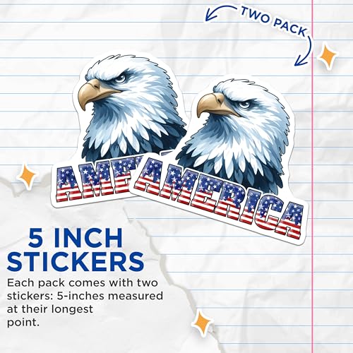 (2 Pack) Eagle America Stickers - Patriotic Bald Eagle Decal - USA Pride Decal for Laptop and Water Bottle - 5" On Longest Side - Sticks to Smooth Flat Surfaces - Made in USA - BMCS7407