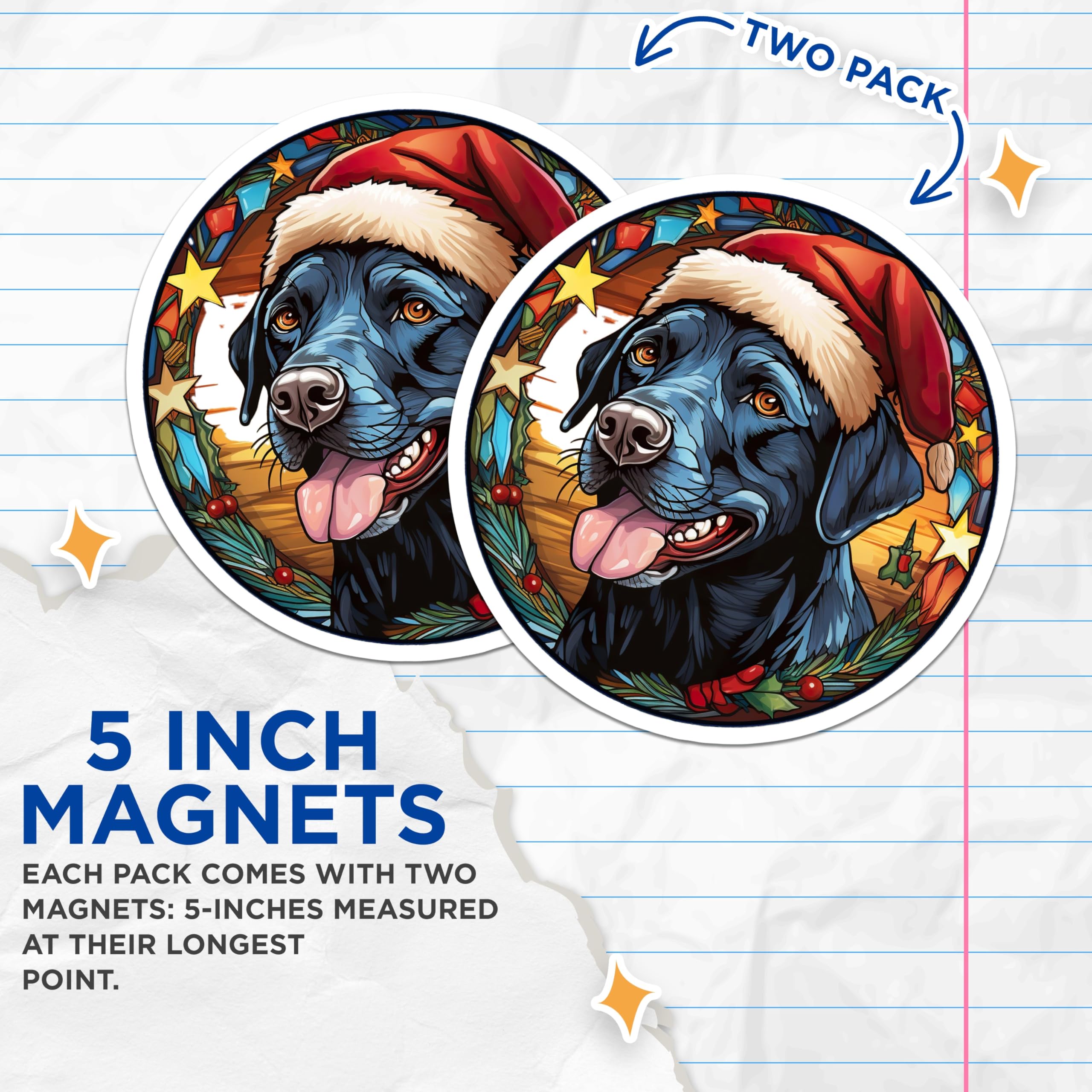 (2 Pack) Black Lab Christmas Magnets - Dog Santa Hat Decor - Festive Pet Owner Home Magnets - Holiday Fridge Decor - 5 Inches On Longest Side - Thick Durable Magnet - Made in USA - MAG29400