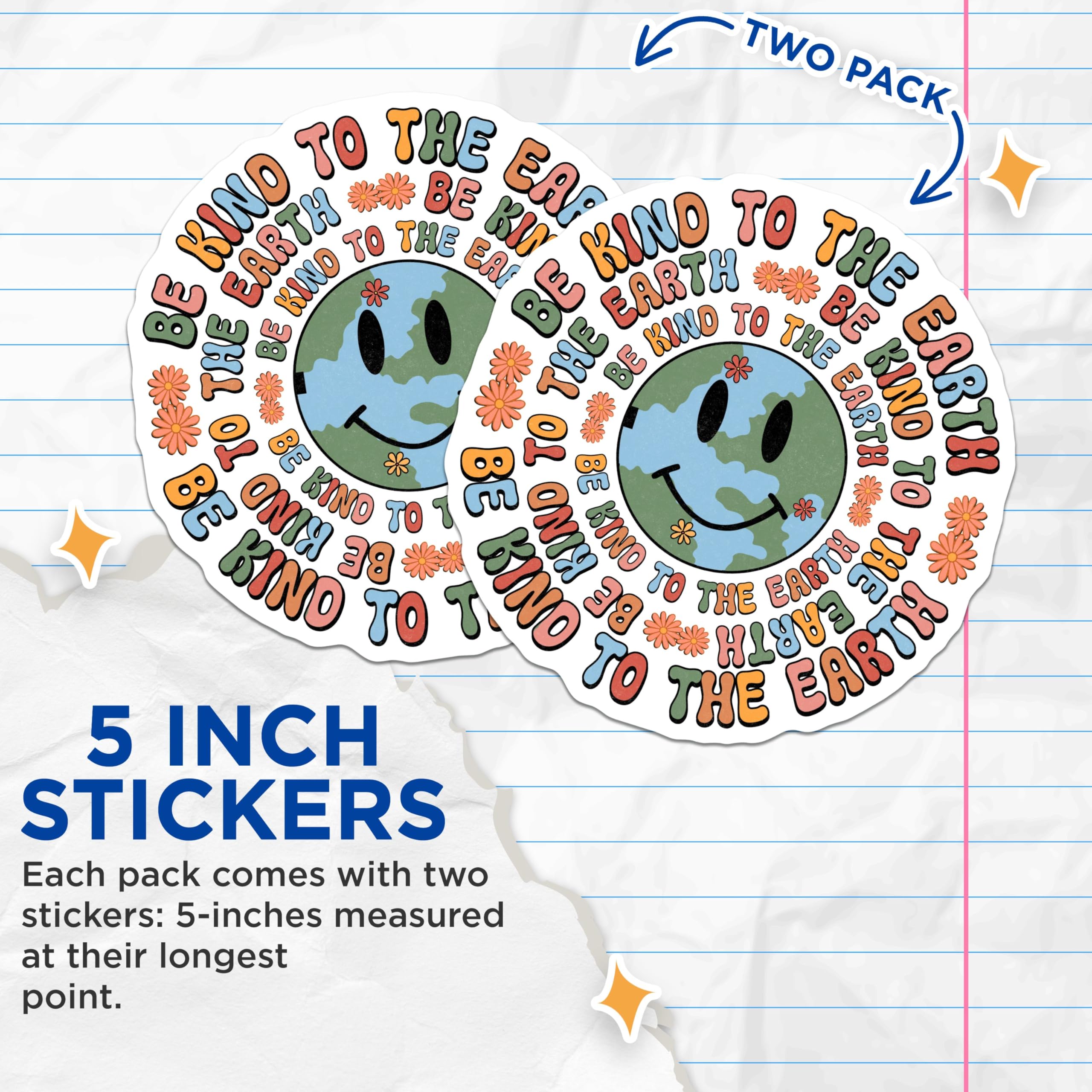 (2 Pack) Be Kind to The Earth Stickers - Eco-Friendly Sticker - Environmental Awareness Decal - 5" On Longest Side - Sticks to Smooth Flat Surfaces - Made in USA - BMCS8721