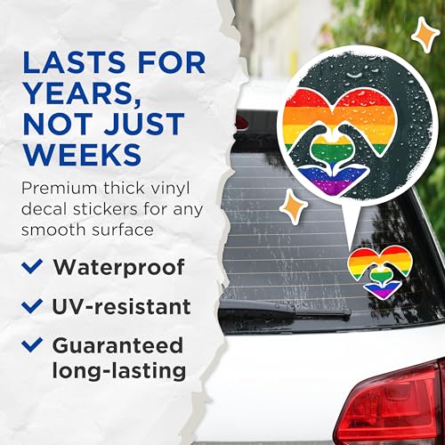 (2 Packs) Rainbow Heart Inclusive Rainbow Stickers - LGBTQ Friendly Welcoming Decals - 5 Inches On Longest Side - Premium Vinyl Decal - Sticks to Any Smooth Flat Surface - Made in USA - BMCS2279