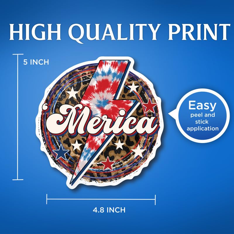 (2 Pack) Merica Stickers - Red White and Blue with Cheetah Print - 5" On Longest Side - for Car, Truck, SUV - Easy Peel and Stick Vinyl Decals - Made in USA - BMCS0116