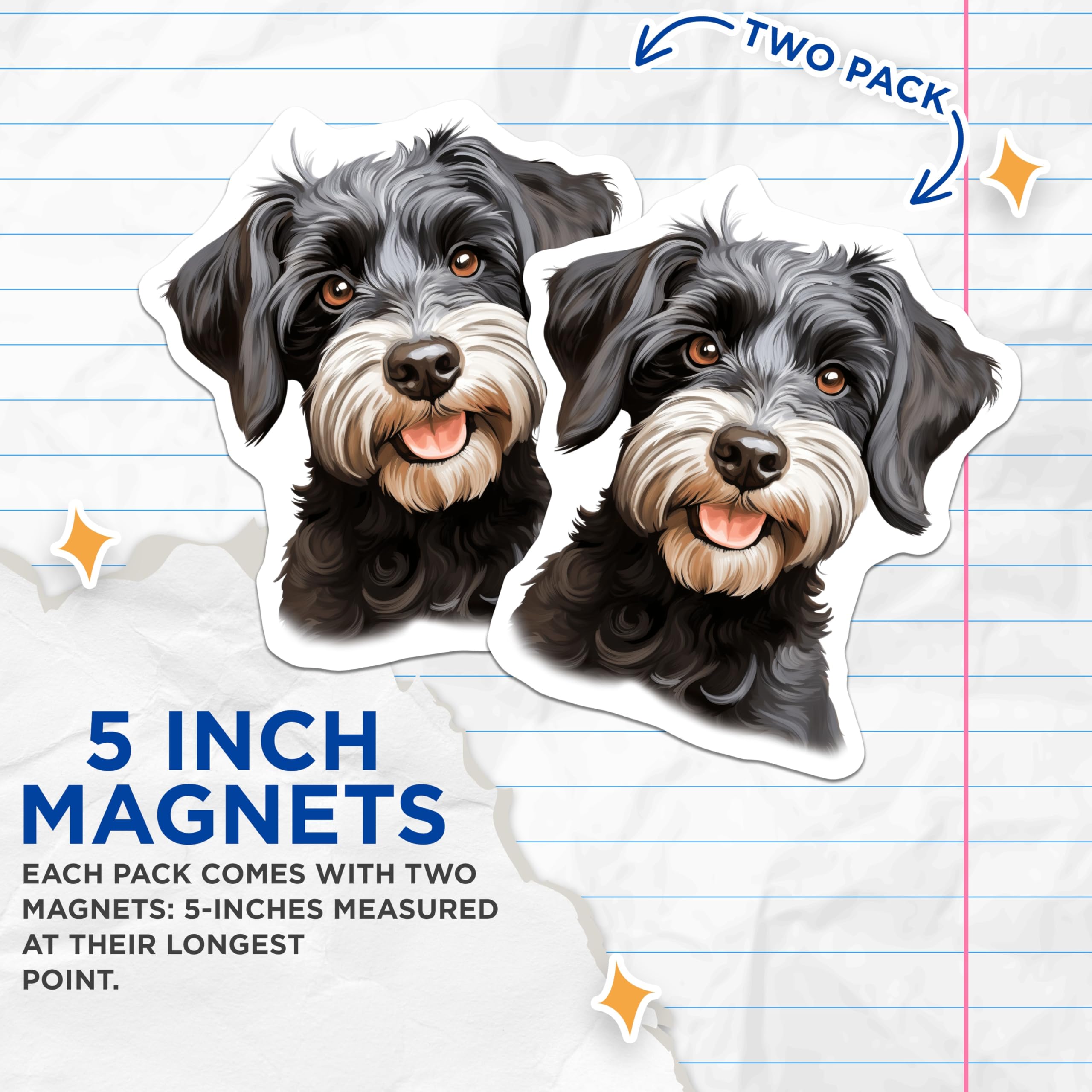 (2 Pack) Adorable Schnauzer Dog Magnets - Pet Lover Refrigerator Decor - Scruffy Terrier Companion Collectibles - 5 Inches On Longest Side - Thick Durable Magnet - Made in USA - MAG27080