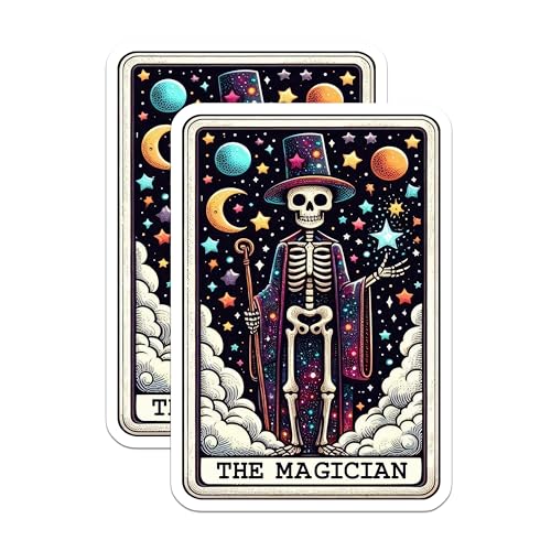(2 Pack) The Magician Tarot Stickers - Skeleton Magical Stickers - Celestial Mystical Stickers - 5" On Longest Side - Sticks to Smooth Flat Surfaces - Made in USA - BMCS5450