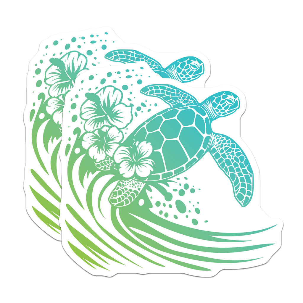 (2 Pack) Sea Turtle Magnets - Hawaiian Honu Ocean Wave - Coastal Beach Decor - Marine Life Fridge Accessory - Tropical Hibiscus Design - 5" - Thick Durable Magnet - Made in USA - MAG39981