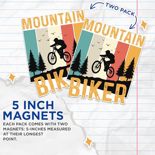 (2 Packs) Mountain Biker Magnets - Mountain Biking Magnets - 5 Inches On Longest Side - Premium Magnet - for Fridges, Toolboxes, Cars - Made in USA - MAG2361