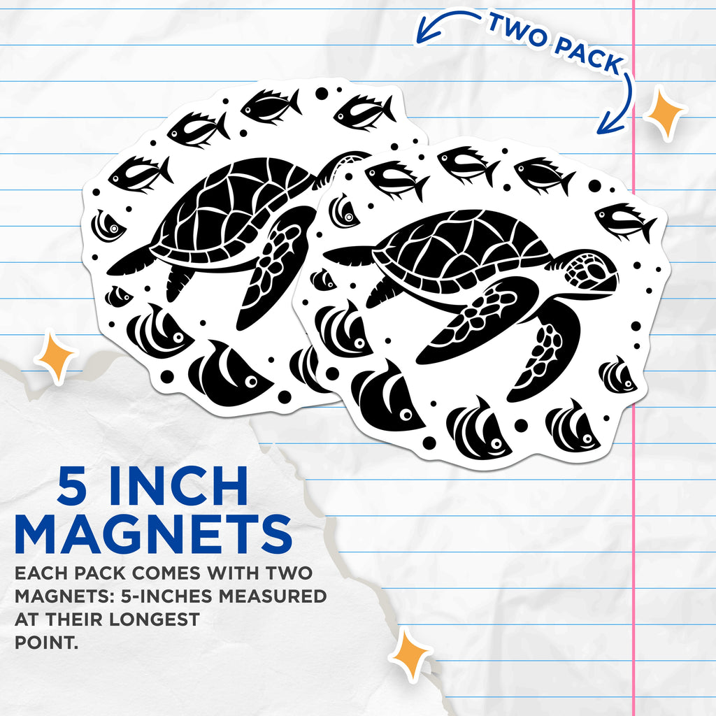 (2 Pack) Sea Turtle Ocean Animal Magnets - Marine Life Coastal Decor - Beach House Refrigerator Locker Magnet - 5 Inches On Longest Side - Thick Durable Magnet - Made in USA - MAG39589