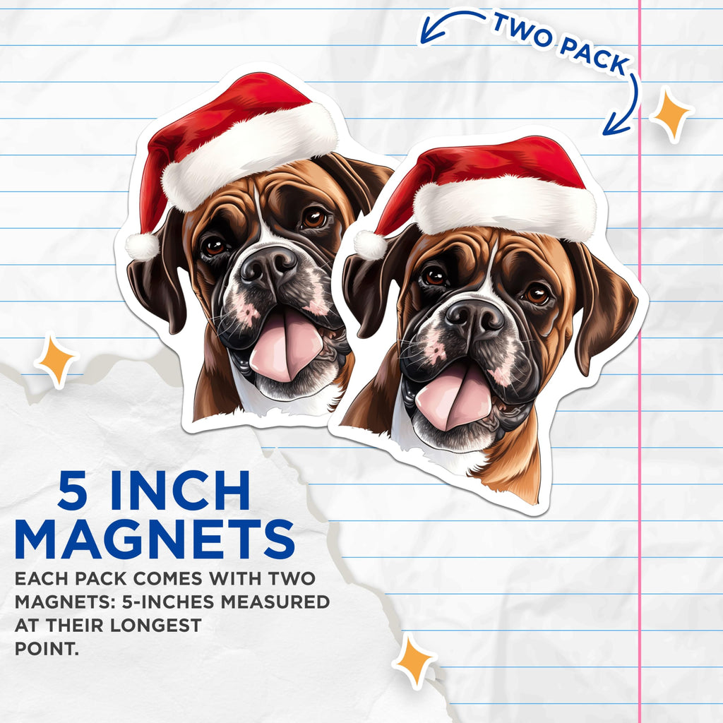 (2 Pack) Boxer Dog Magnets - Santa Hat Christmas Decor - Holiday Refrigerator Pet Lover Magnet Set - 5 Inches On Longest Side - Thick Durable Magnet - Made in USA - MAG30674