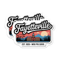 (2 Pack) Fayetteville Arkansas Stickers - Woo Pig Sooie - University of Arkansas - 5" On Longest Side - Sticks to Smooth Flat Surfaces - Made in USA - BMCS18031
