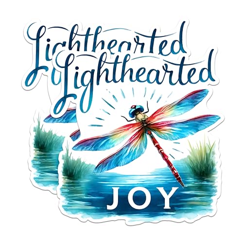 (2 Pack) Lighthearted Joy Stickers - Dragonfly Art Stickers - Inspirational Quote Stickers for Decor and Craft - 5" On Longest Side - Sticks to Any Smooth Flat Surface - Made in USA - BMCS2687