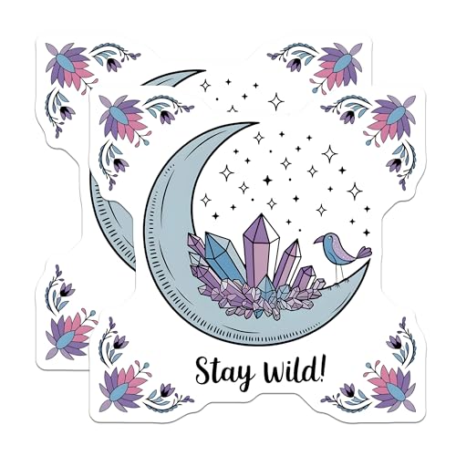(2 Pack) Stay Wild Stickers - Moon Crystal Bird - Nature Inspired Art - 5" On Longest Side - Sticks to Smooth Flat Surfaces - Made in USA - BMCS6537