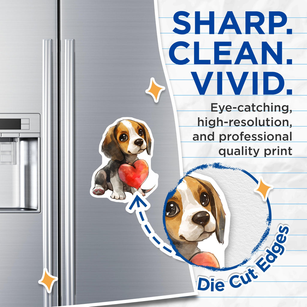 (2 Pack) Beagle Puppy Magnets - Heart Dog Artwork - Refrigerator Decor - 5" On Longest Side - Premium Magnet - for Cars, Refrigerators, Toolboxes, Lockers - Made in USA - MAG16499