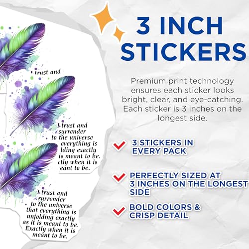 (3 Pack) Feather Quote Decals - Laptop Decal - Inspirational Stickers - 3 Inches On Longest Side - Easy Peel & Apply - Made in USA - 3MCS6311