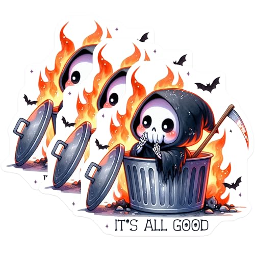 (3 Pack) Grim Reaper Decals - Cute Death - Trash Can Humor- 3 Inches On Longest Side - Easy Peel & Apply - Made in USA - 3MCS5962