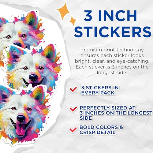 (3 Pack) Colorful Dog Decals - Laptop Decal - Cute Animal Decals - 3 Inches On Longest Side - Easy Peel & Apply - Made in USA - 3MCS0626