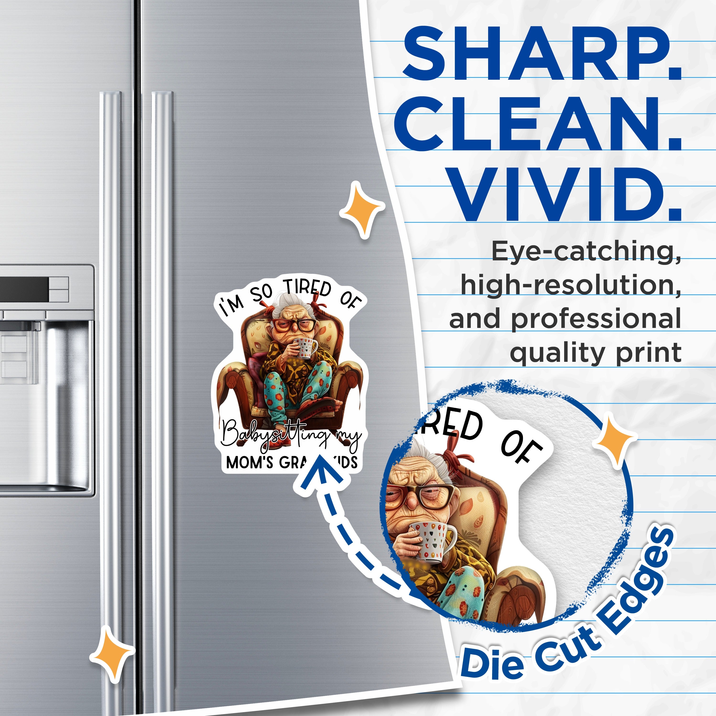 (2 Pack) Grumpy Grandma Magnets - Babysitting Humor - Grandparent Life Fridge Decor - 5 Inches On Longest Side - Thick Durable Magnet - Made in USA - MAG36067
