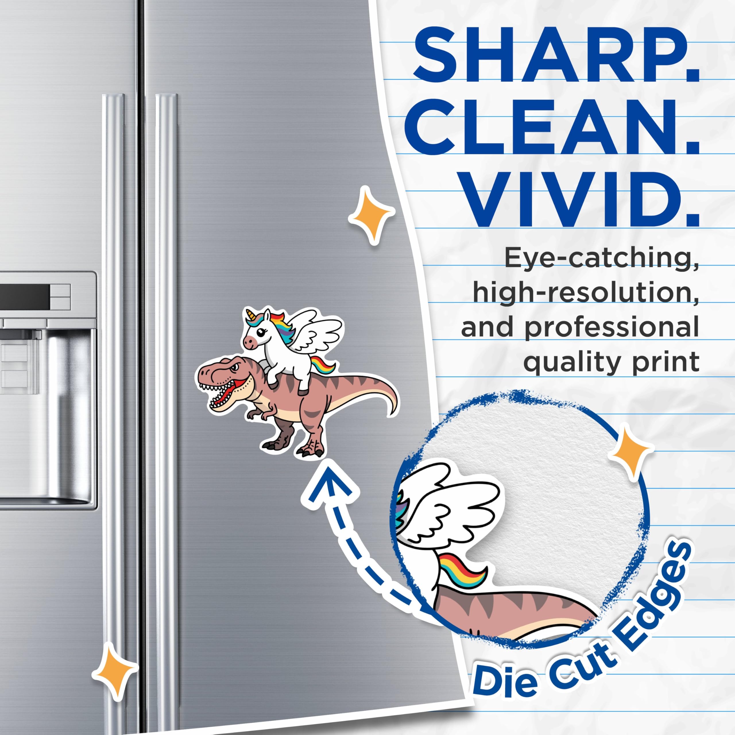 (2 Pack) Unicorn Riding A Dinosaur Magnets - Fantasy Unicorn Dino Decal - 5 Inches On Longest Side - Premium Magnet - for Cars, Refrigerators, Toolboxes - Made in USA - MAG2081